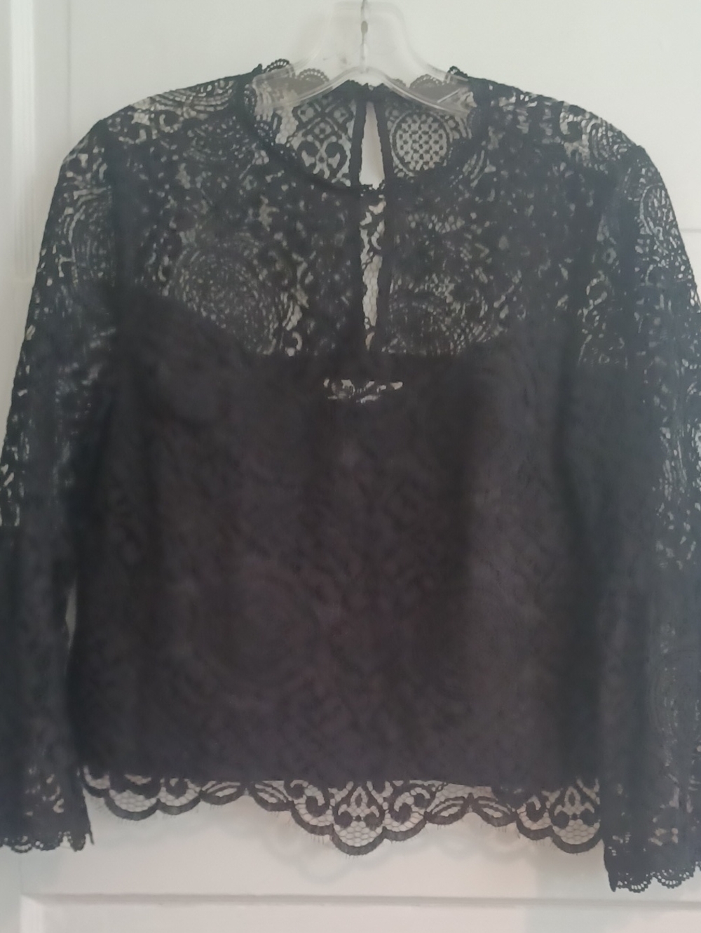 BB Dakota black allover lace flare sleeve blouse M lined pullover trendy classic